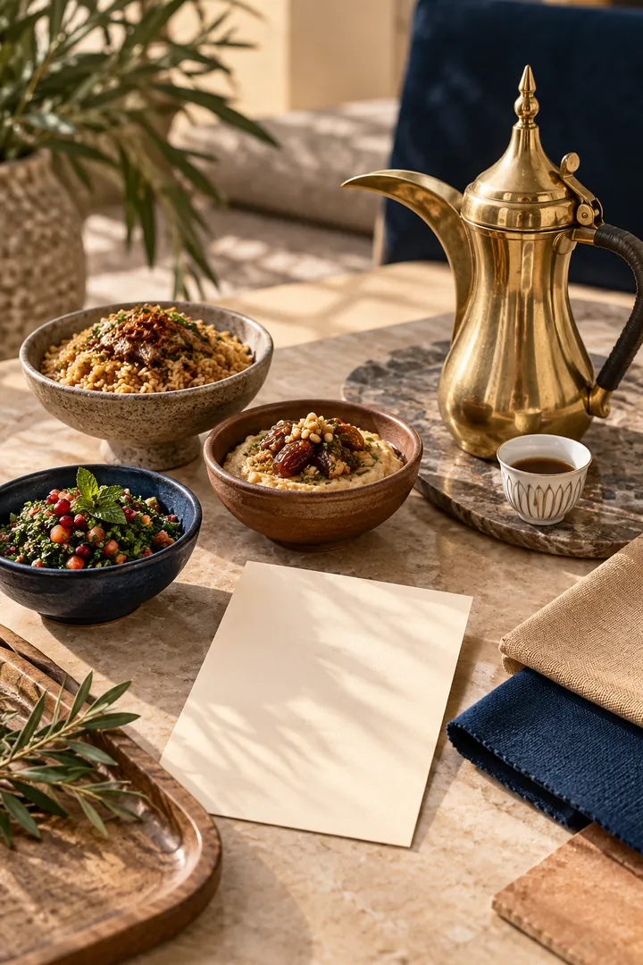 طاولة تخطيط الباقة مع أطباق للتذوق